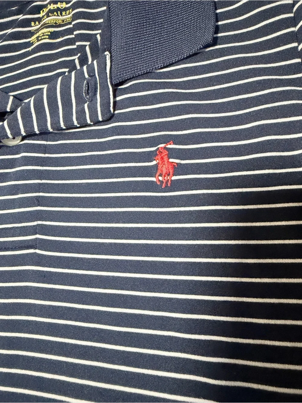 Polo Ralph Lauren Boys Size 5 Performance Striped Polo Shirt Navy Blue Red Pony